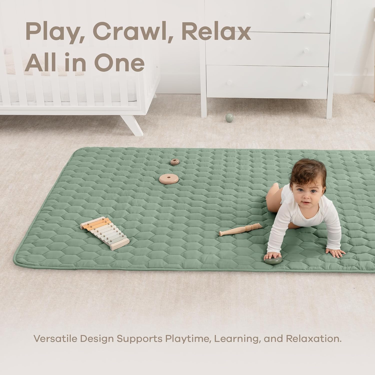 Comfy Cubs Rectangle Kids Play Mat - Medium 48 x 72 inches Soft Quilted Baby Floor Mat with