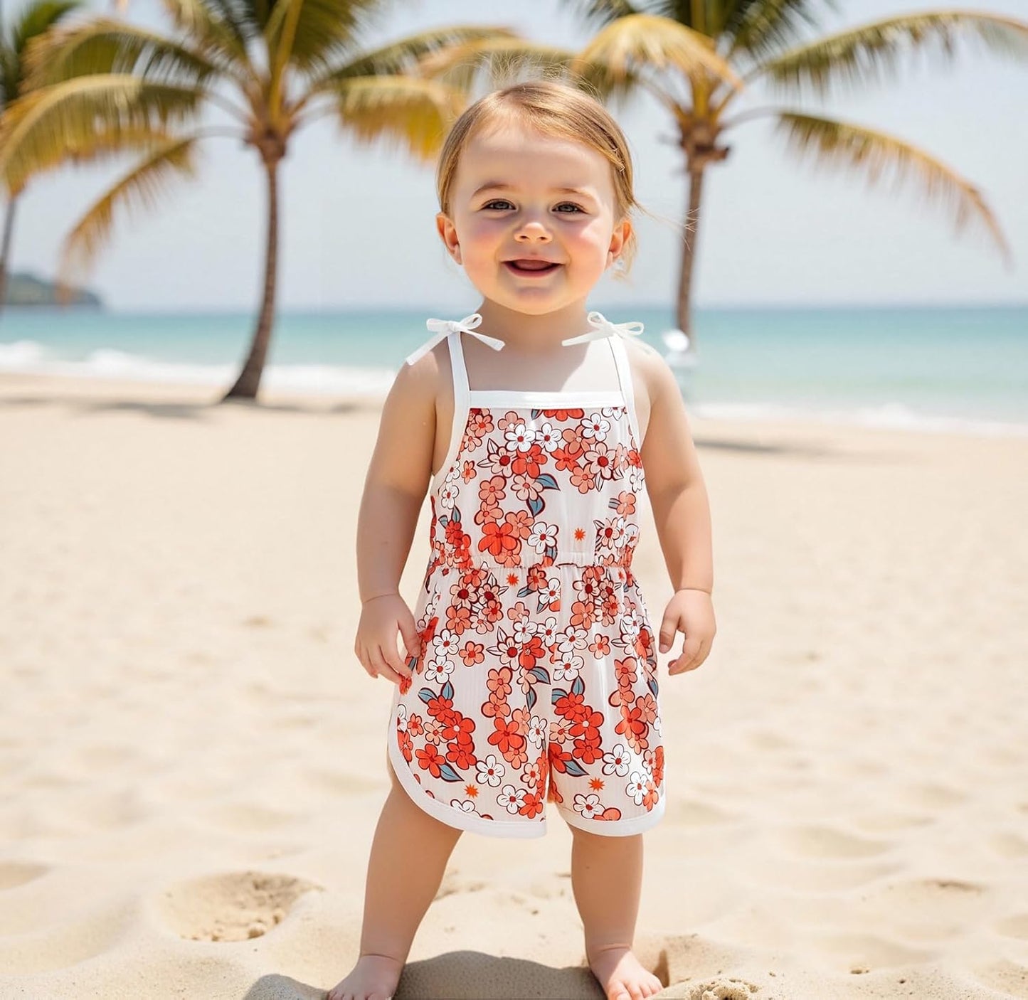 WZTYYDS Toddler Baby Girl Summer Clothes Floral Romper Tie-Up Strap Halter Jumpsuit Infant Summer