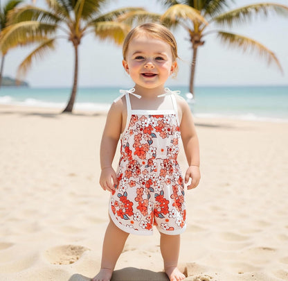 WZTYYDS Toddler Baby Girl Summer Clothes Floral Romper Tie-Up Strap Halter Jumpsuit Infant Summer