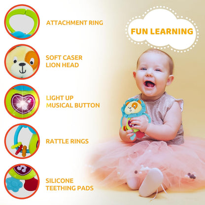 KiddoLab Musical Caesar Teething Toy for 3 Months and Up - Baby Teether, Rattle & Musical Toy with
