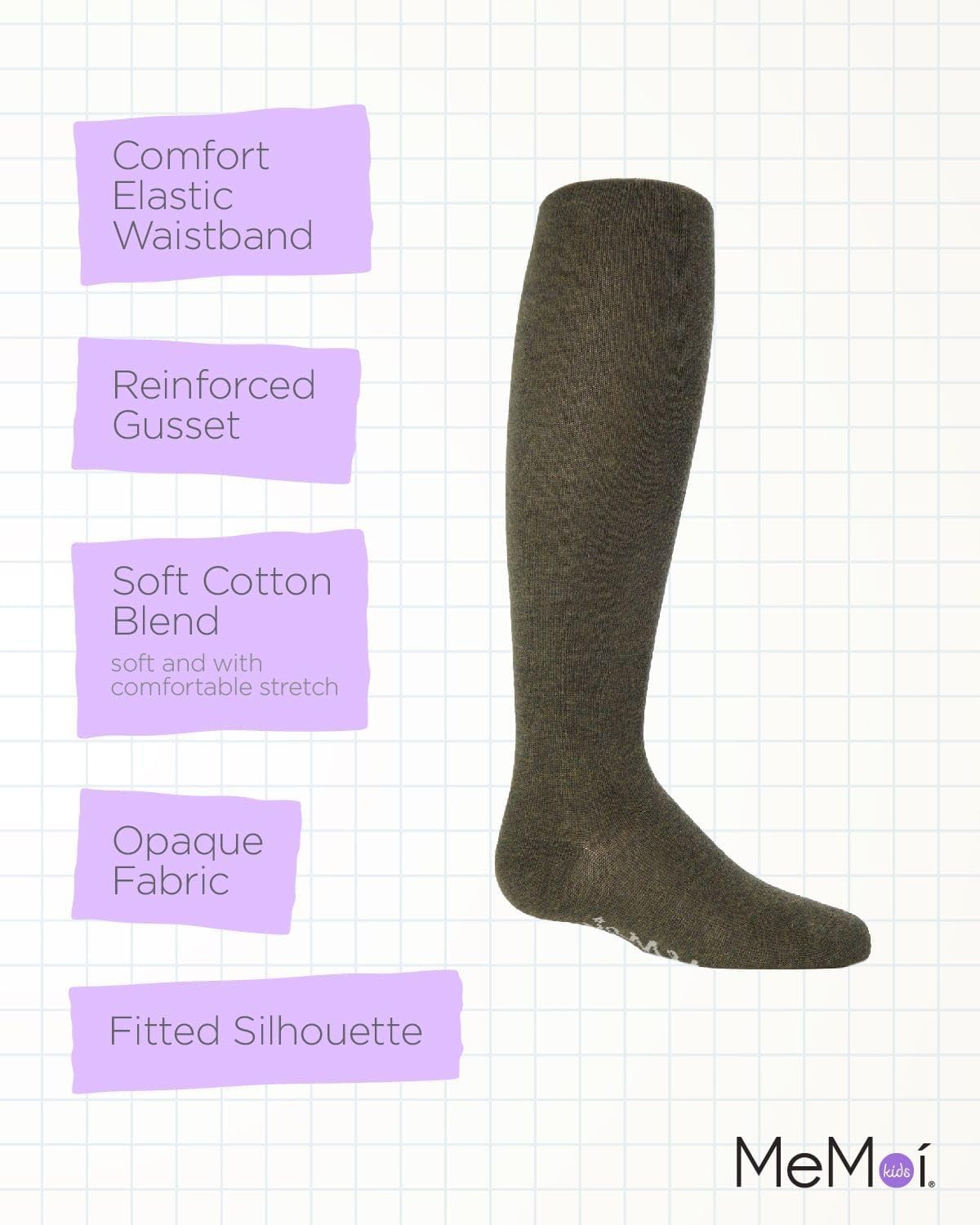 MeMoi Soft Pima Cotton Tights for Girls, Soft and Lightweight Opaque Tights for girls - Sizes 8 to