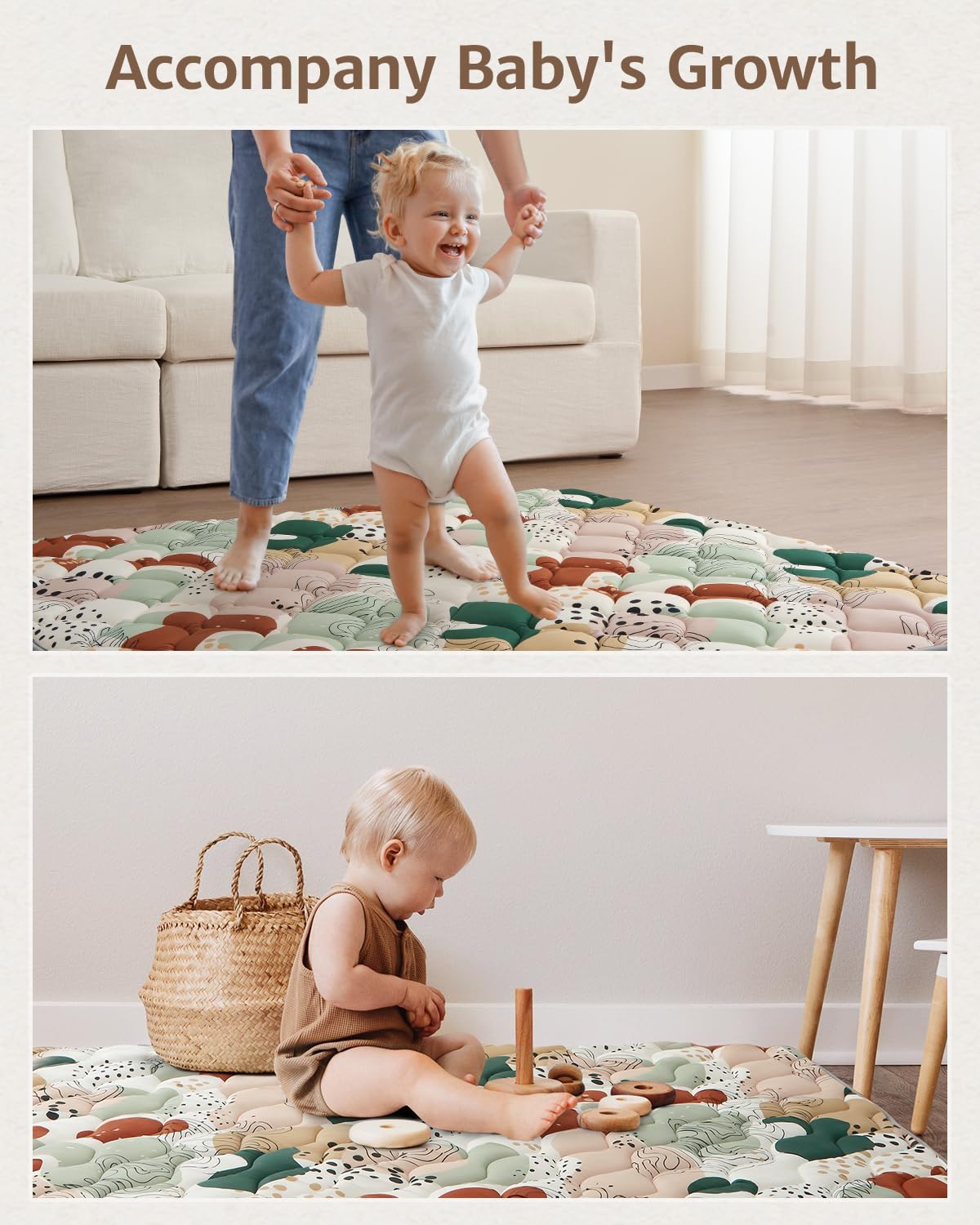Blissful Diary Portable Baby Play Mats for Floor, Thicken Cushioned Foldable Baby Crawling Mat for