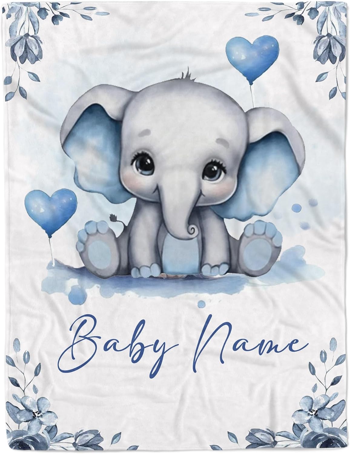 Personalized Baby Blanket for Boy Girl Newborn Custom Elephant Blanket with Name Customized Gifts