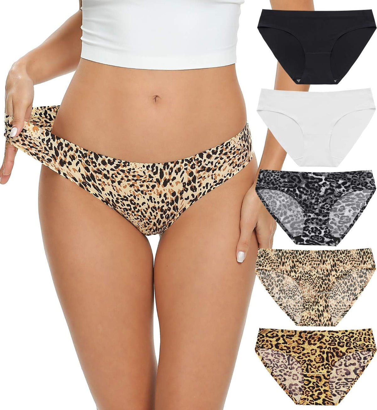 Wealurre Seamless Underwear for Women No Show Panties Soft Stretch Hipster Bikini Underwears 5-Pack
