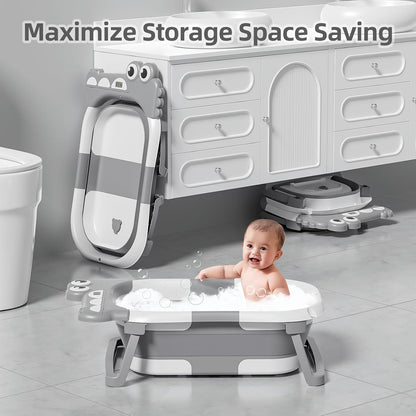 TPN Collapsible Baby Bathtub, Baby Bath Tub with Soft Cushion & Real-Time Thermometer, Baby Bathtub