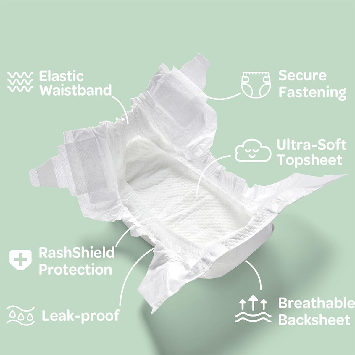 Parasol Clear+Dry Disposable Diapers, RashShield Protection, Leakproof Design, Hypoallergenic