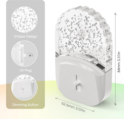 Bubble Night Light Plug in, LED Acrylic Night Light, 2 Pack, Decorative Dimmable Nightlight Dusk to