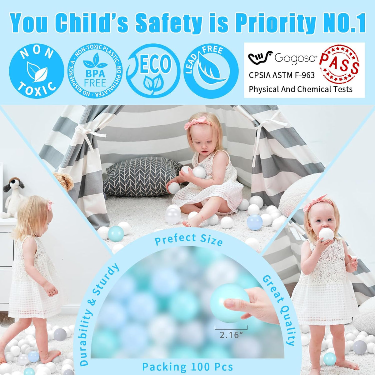 GOGOSO Playpen Balls for GirlsToddlers for Playhouse, Baby Pool, Play Ball Fun Centers, for Babies