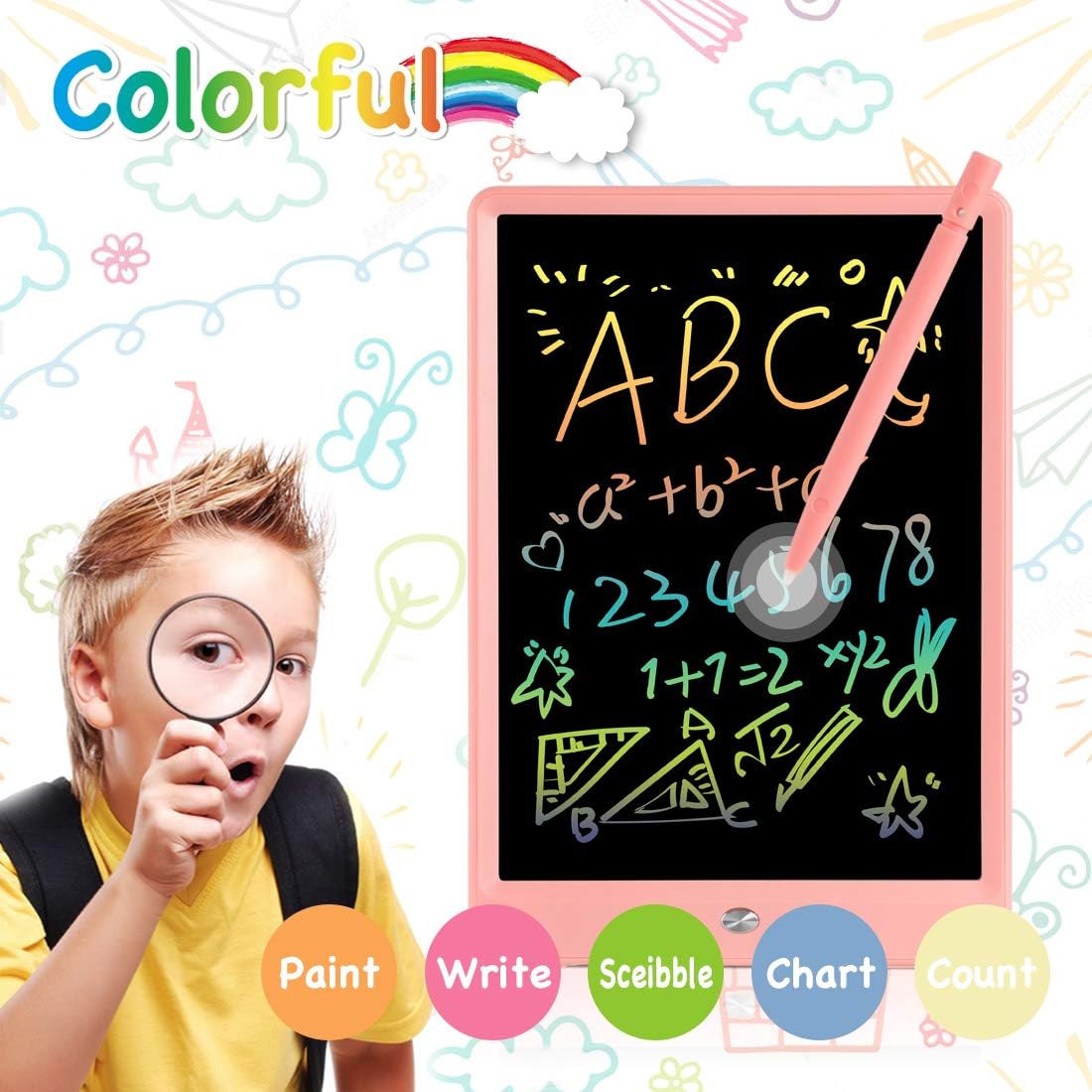 ORSEN LCD Writing Tablet 10 Inch, Colorful Doodle Board Drawing Pad for Kids, Educational Christmas