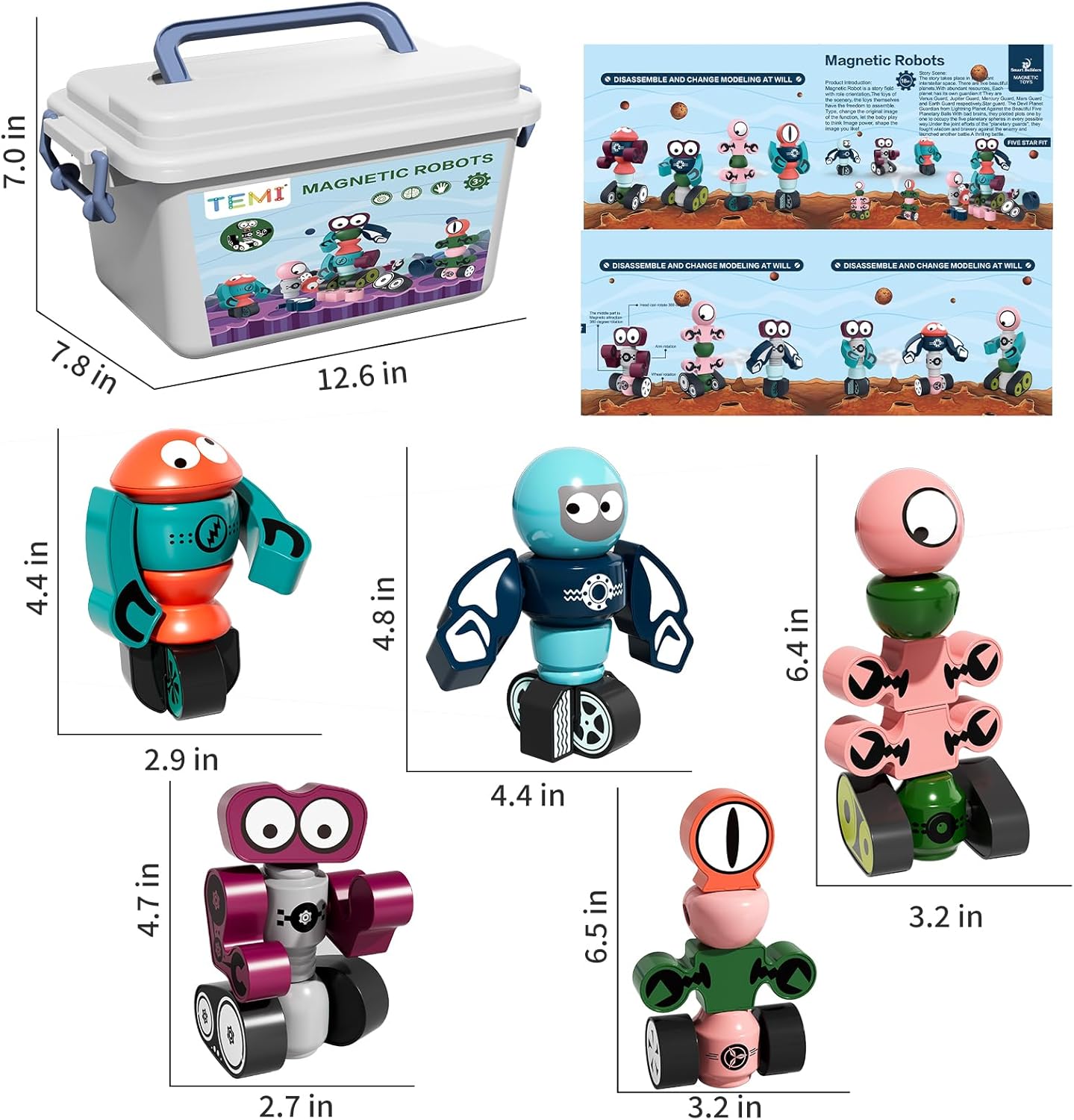 TEMI Magnets Robot Toy for 3 4 5 6 7 Year Old Boys - Transform Toys Planet Magnet Building Toys
