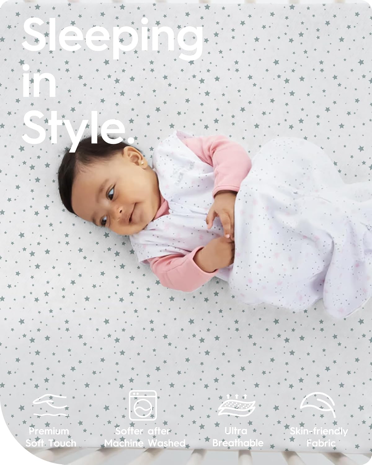 Crib Fitted Sheet Star, Super Stretchy Jersey Crib Sheets, Buttery Soft Boy Crib Mattress Sheets