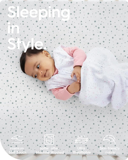 Crib Fitted Sheet Star, Super Stretchy Jersey Crib Sheets, Buttery Soft Boy Crib Mattress Sheets