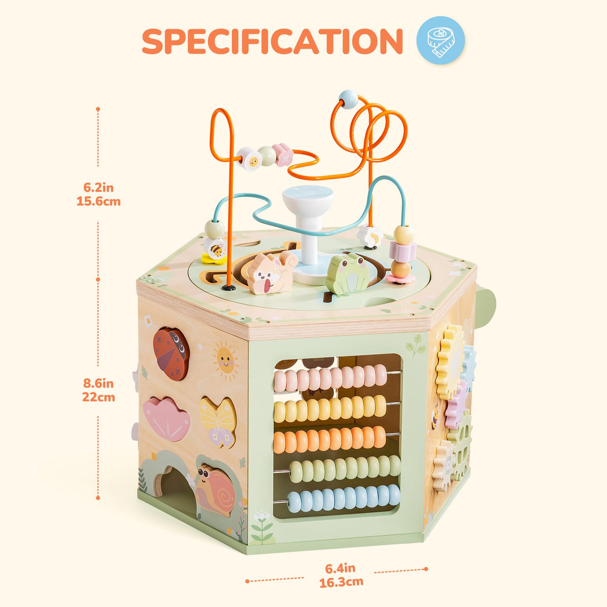 ROBOTIME Wooden Activity Cube for Toddlers, 13 in 1 Montessori Baby Activity Cube, Baby Play Cube
