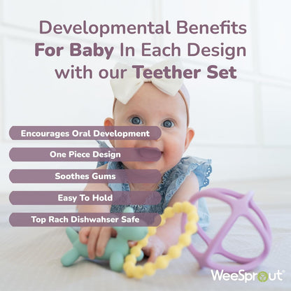WeeSprout Silicone Baby Teether Toys for Infant Babies and Toddlers, Cute Ring, Puppy Dog, and