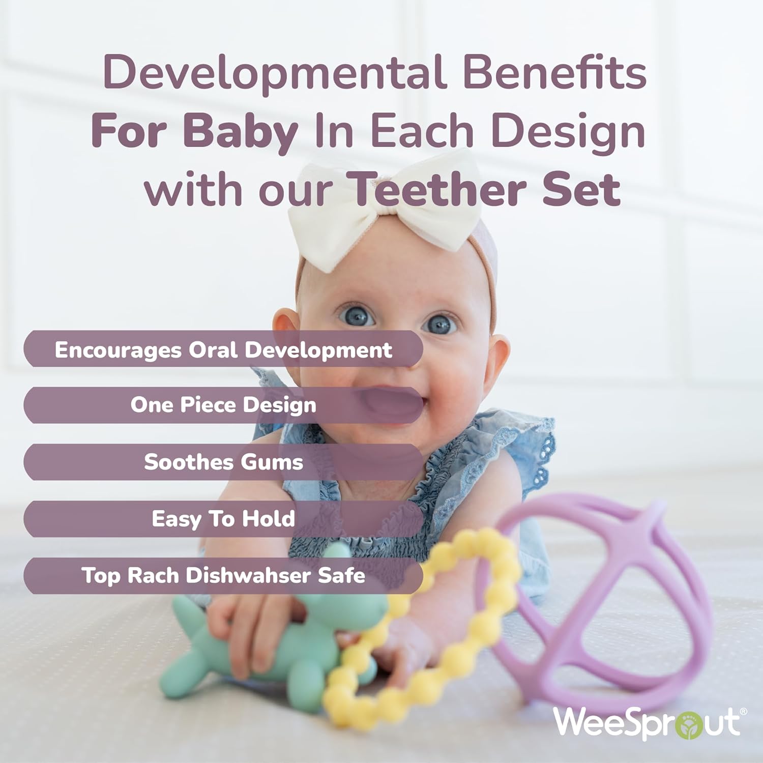 WeeSprout Silicone Baby Teether Toys for Infant Babies and Toddlers, Cute Ring, Puppy Dog, and