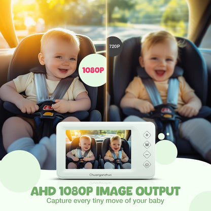 Baby Car Camera with Advanced Crystal-Clear Night Vision, 3X Zoom, USB Powered, 5'' AHD 1080P IPS