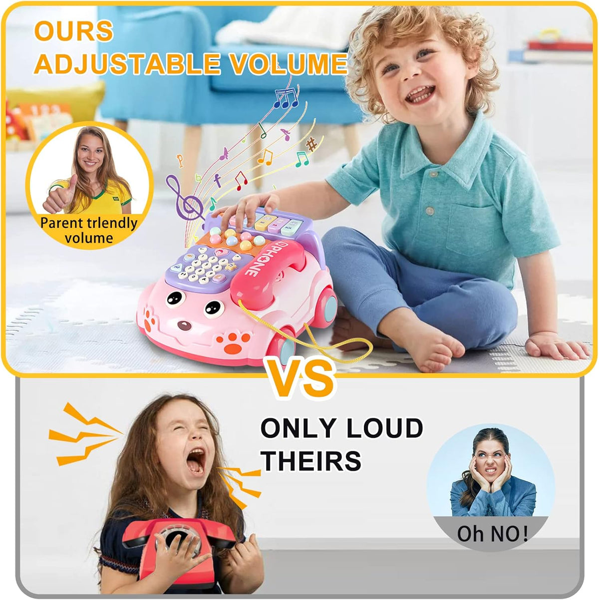 Baby Phone Toy,Baby Toy Phone Cartoon Baby Piano Music Light Toy Children Pretend Phone, Kids Cell