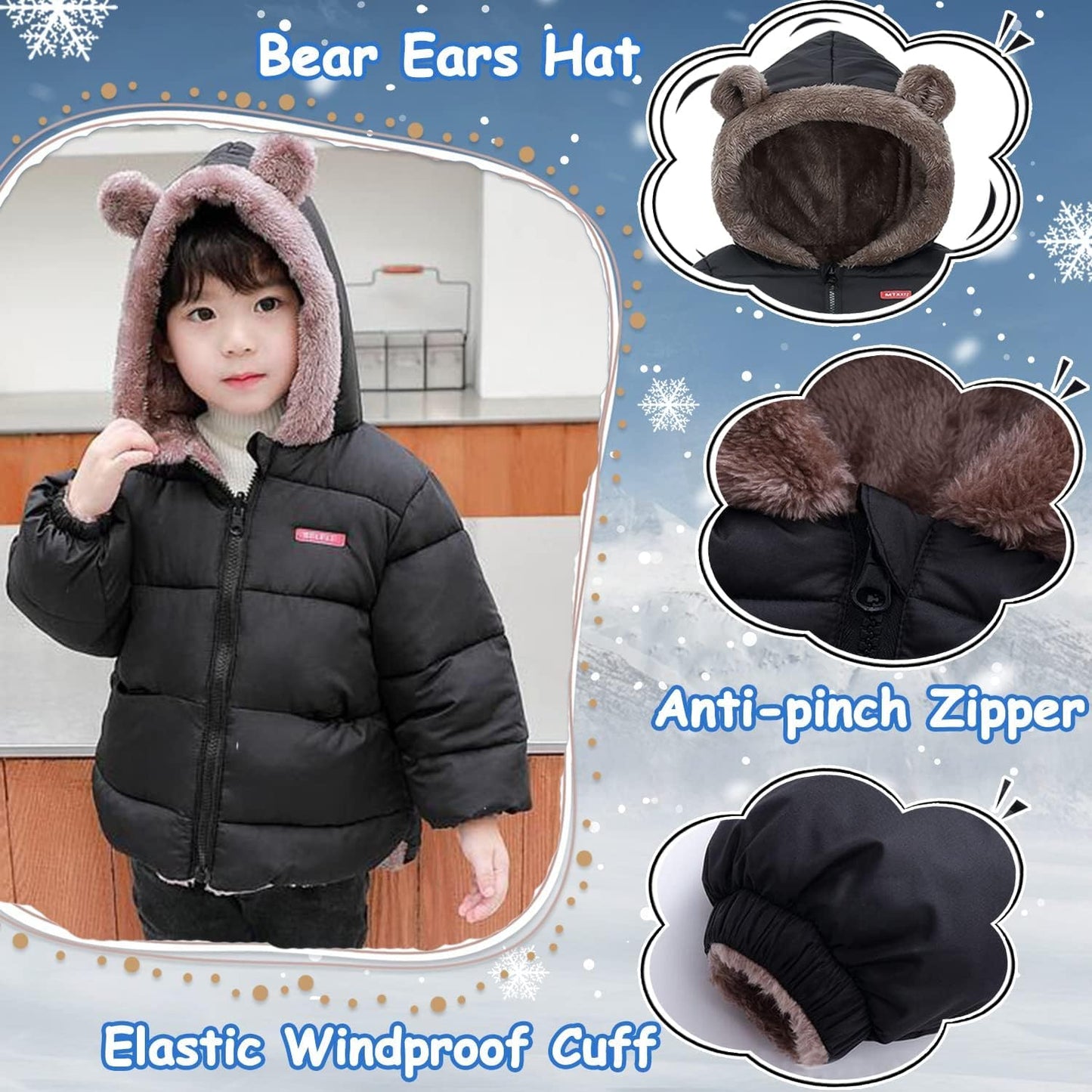 Fairy Baby Infant Baby Winter Coat Cute Teddy Bear Hooded Jacket Warm Fleece Outerwear Windproof