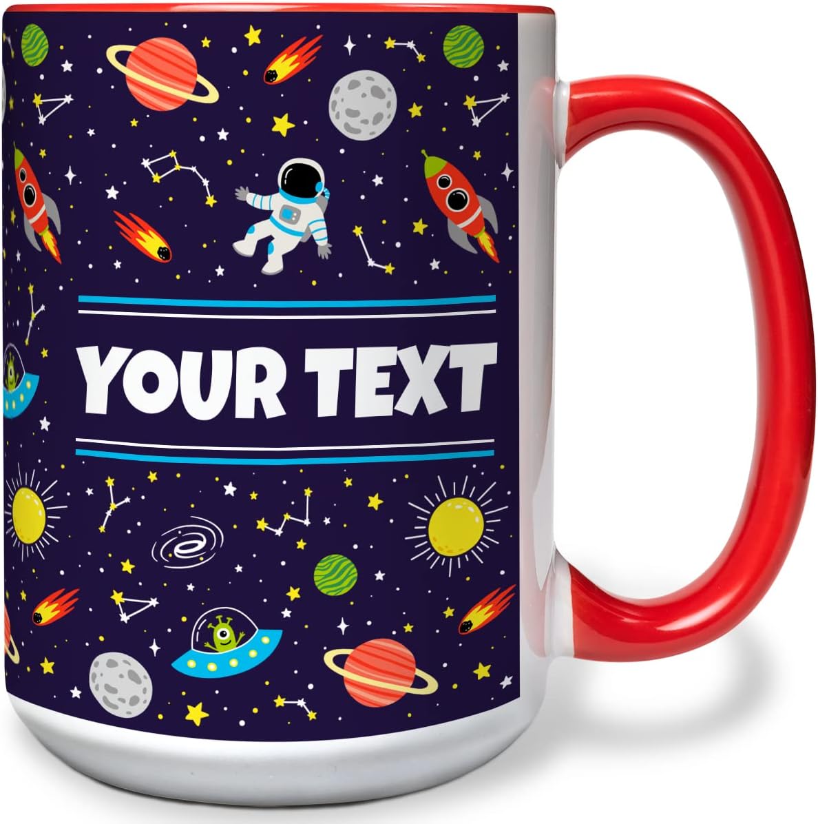 Personalized Mug for Kids - Outer Space - Custom Name/Text, Ceramic Hot Chocolate/Cocoa/Coffee Cup