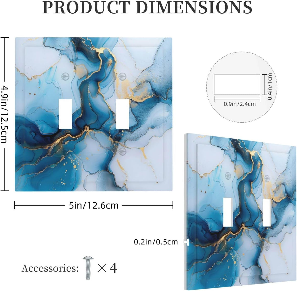 Decorative Switch Covers Plate Modern Abstract Blue Gold Line Marble 2 Gang Wall Plate Unique