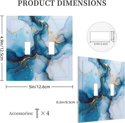 Decorative Switch Covers Plate Modern Abstract Blue Gold Line Marble 2 Gang Wall Plate Unique