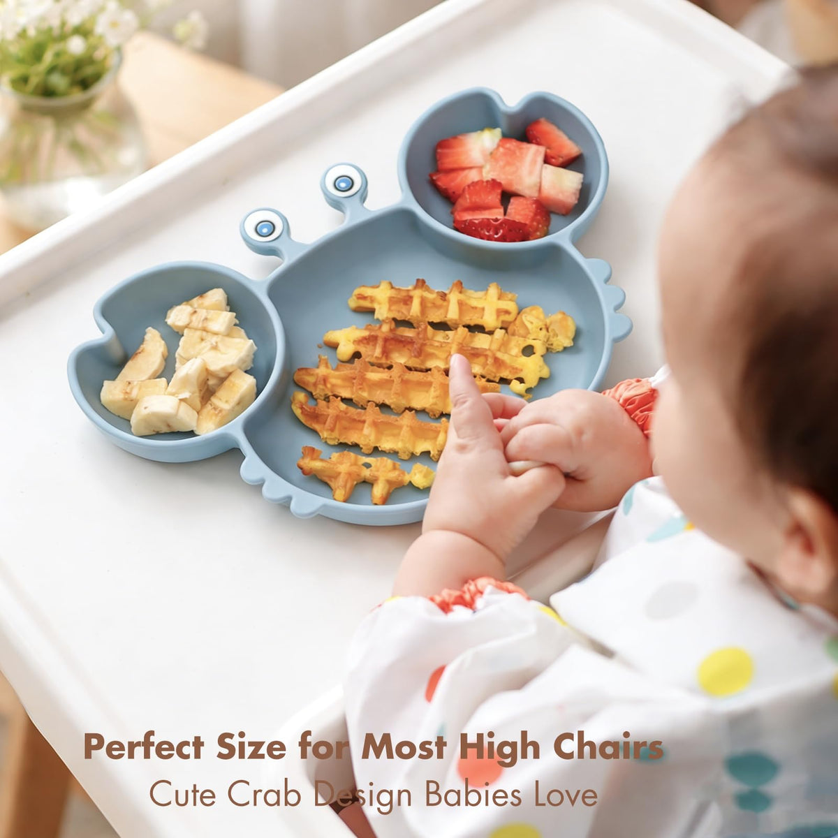 ROCCED Suction Plates for Baby, Silicone Plates with Suction Divided, Baby Spoon Fork Set for