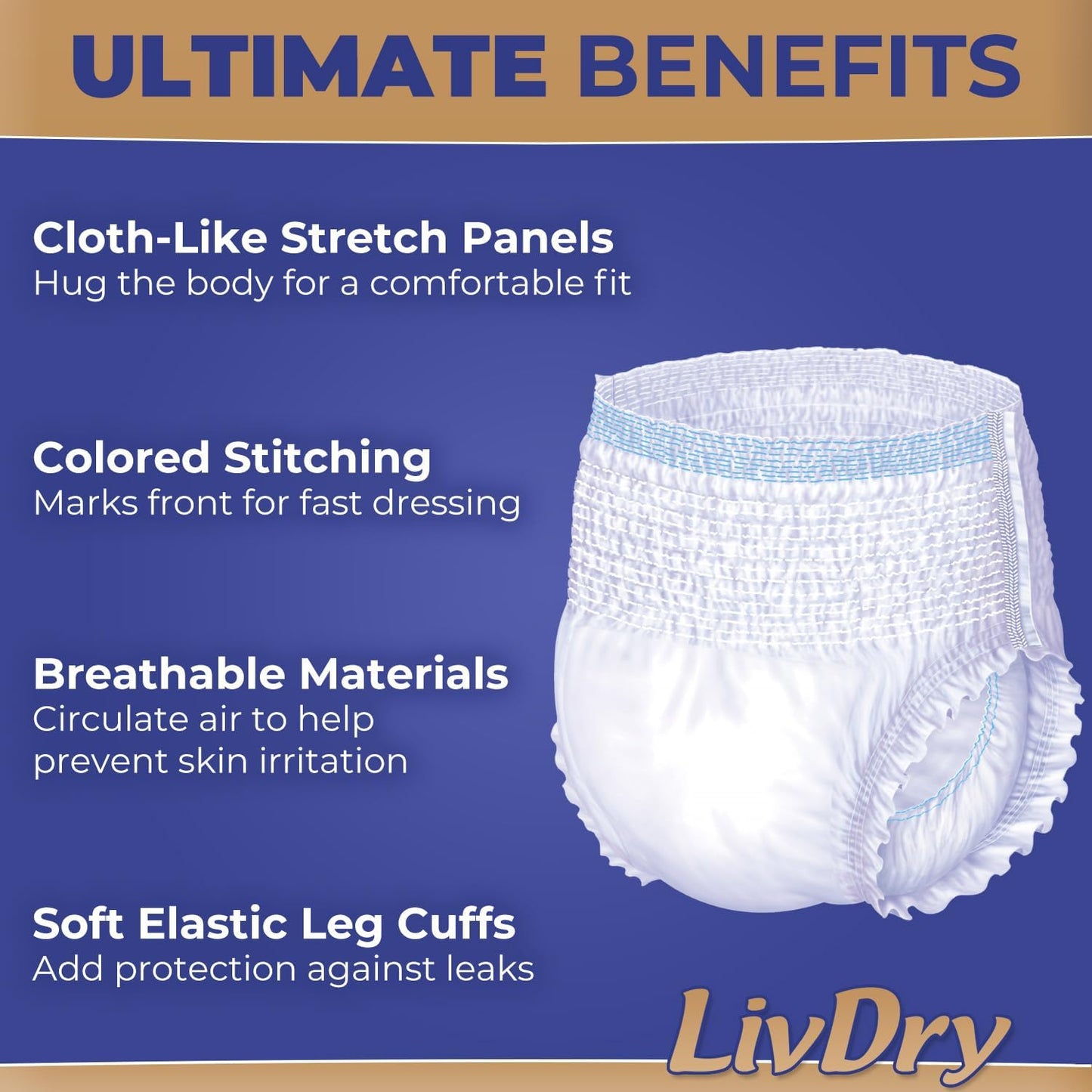 LivDry Ultimate Adult Incontinence Underwear, Max Absorbent Adult Diapers with Leak Protection
