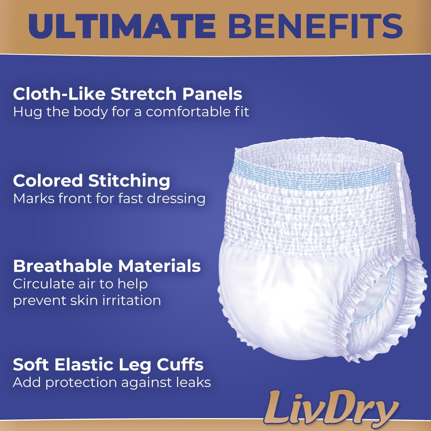 LivDry Ultimate Adult Incontinence Underwear, Max Absorbent Adult Diapers with Leak Protection
