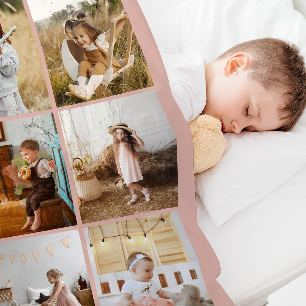Personalized Baby Blanket with Photo, Custom Pink Cute Swaddling Baby Girls Boys Blanket Toddler
