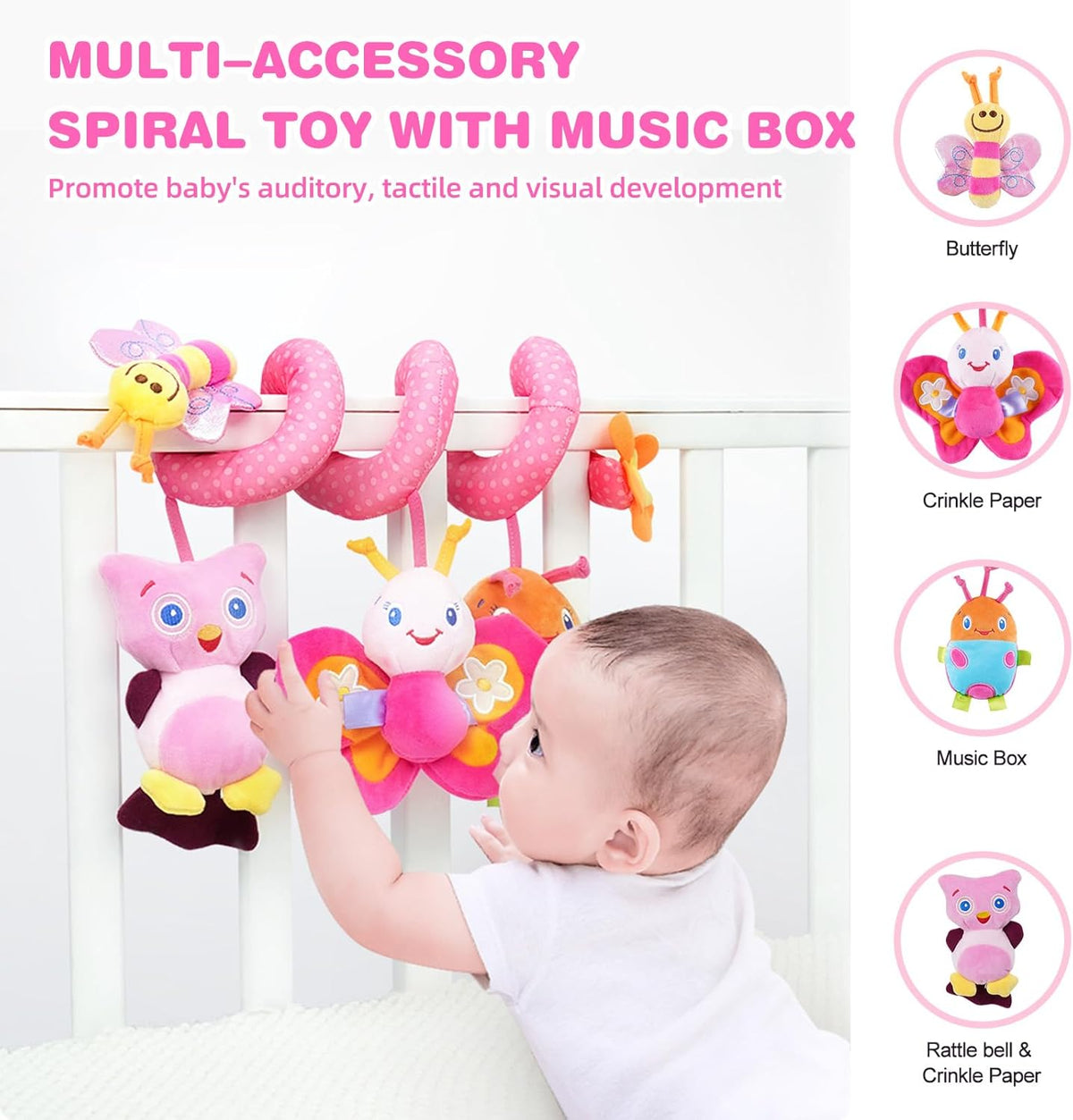 Jollybaby Baby Car Seat Stroller Toys, Plush Activity Hanging Spiral Activity Pram Crib with Music