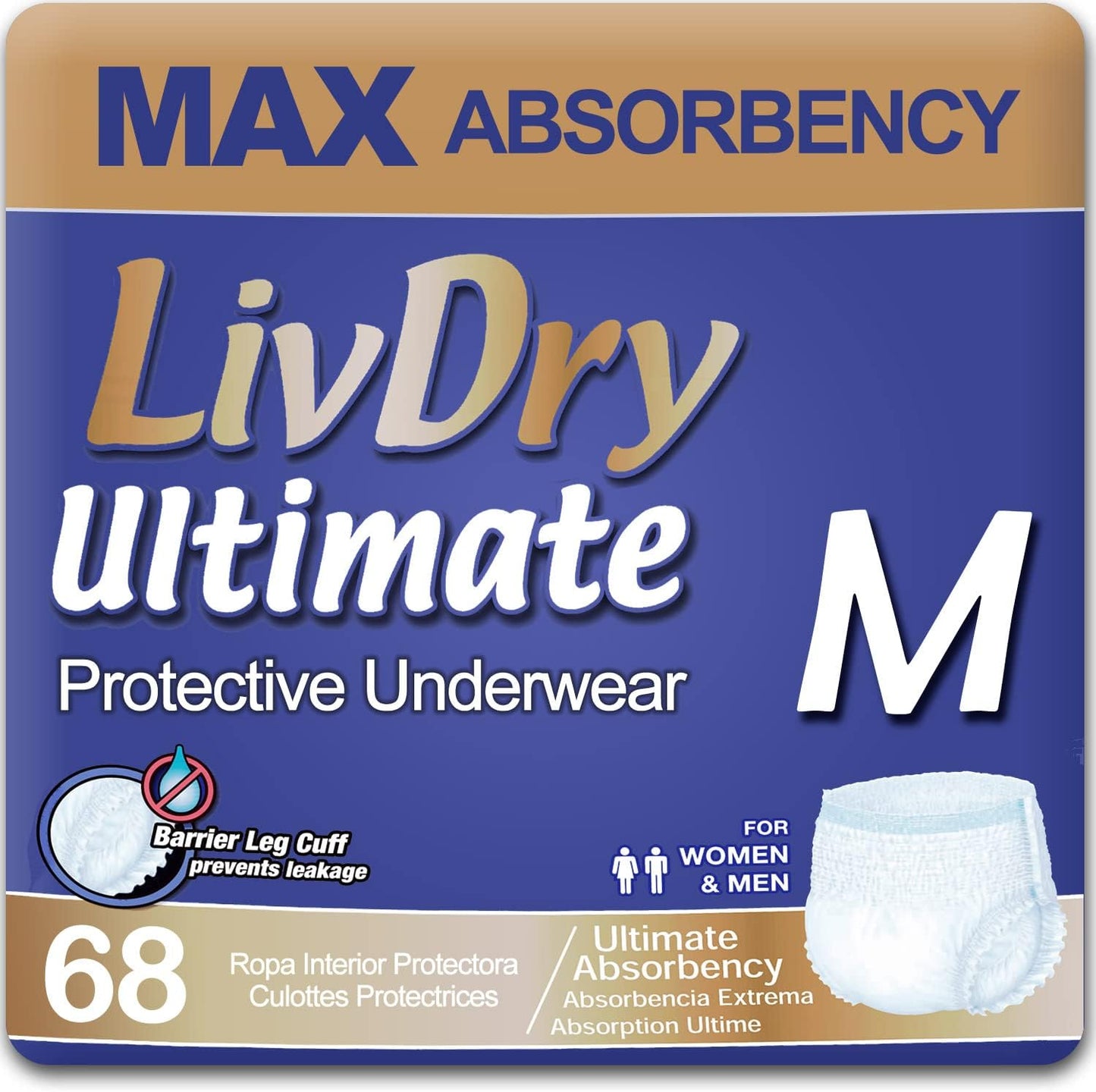 LivDry Ultimate Adult Incontinence Underwear, Max Absorbent Adult Diapers with Leak Protection