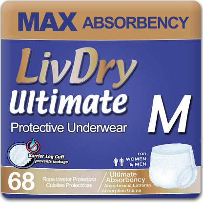 LivDry Ultimate Adult Incontinence Underwear, Max Absorbent Adult Diapers with Leak Protection
