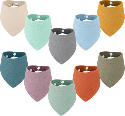 Accmor 10 Pack Muslin Baby Bibs 100% Cotton Bandana Drool Bibs for Baby Girls BoysTeething and