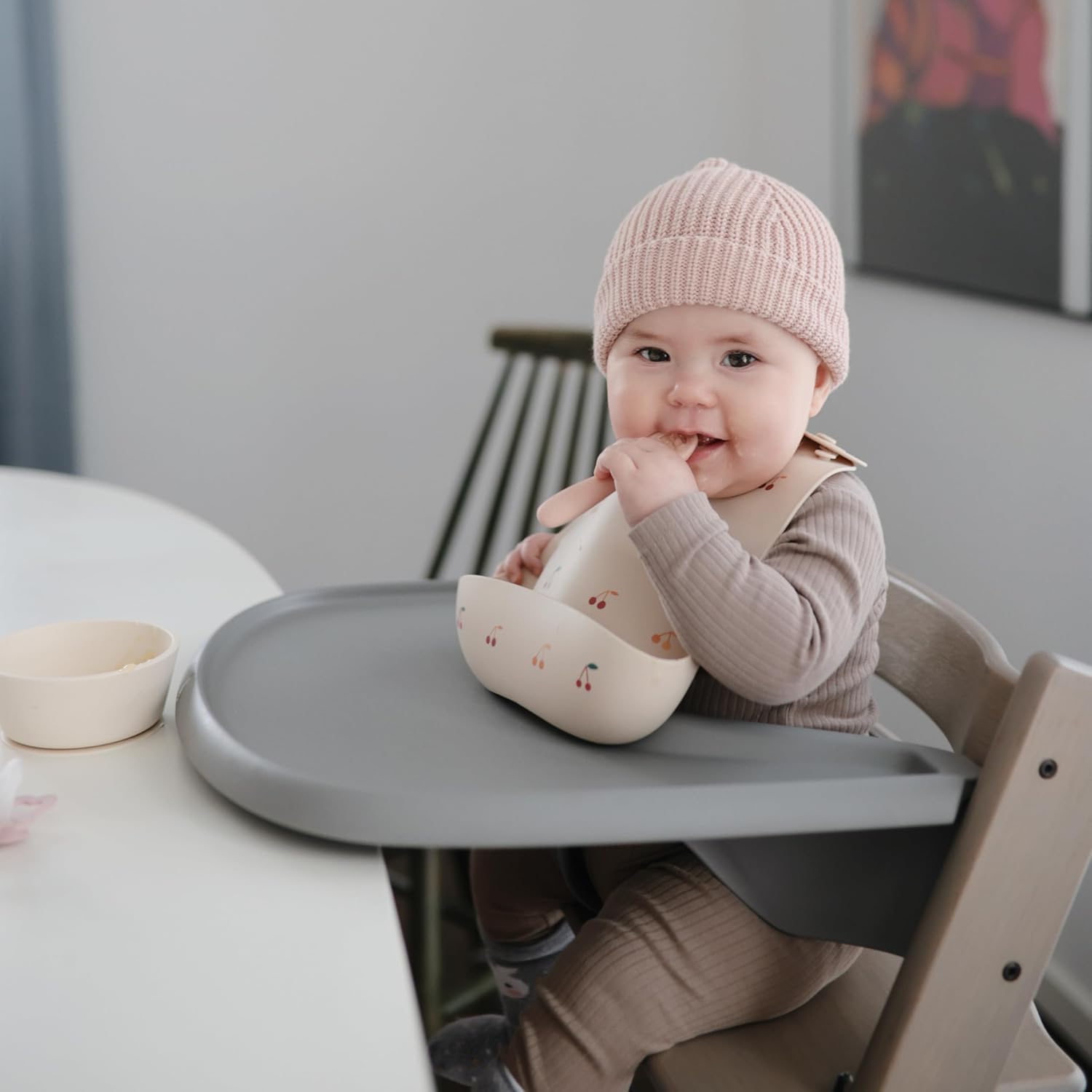 mushie Silicone First Feeding Baby Spoons | 2 Pack (Blush/Shifting Sand)