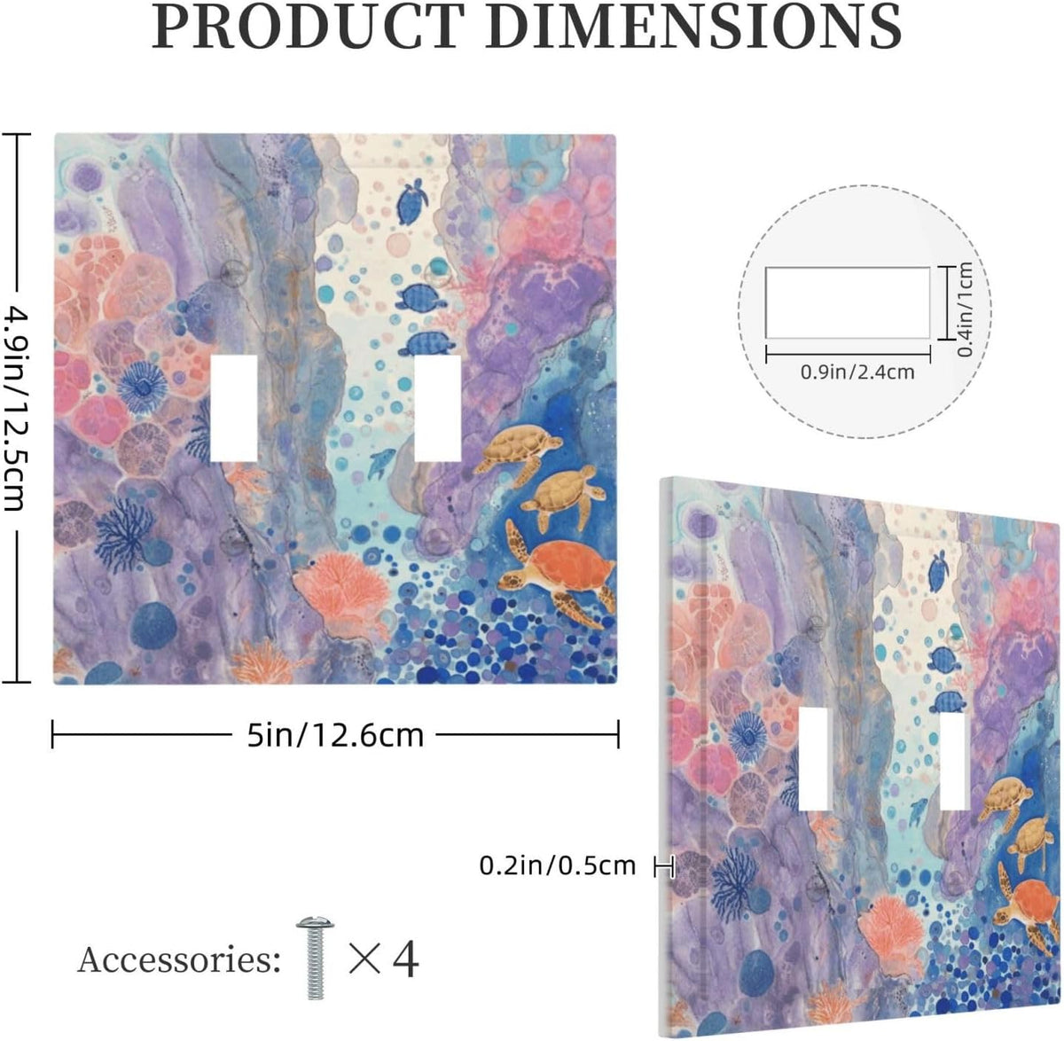 Turtle Coral Fish Watercolor Colorful Underwater World Decorative Switch Plates 2 Gang Double