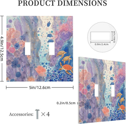 Turtle Coral Fish Watercolor Colorful Underwater World Decorative Switch Plates 2 Gang Double