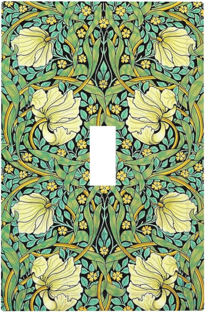 Decorative Light Switch Cover William Morris Vintage Floral Yellow Flowers Green Leaf 1 Gang Single