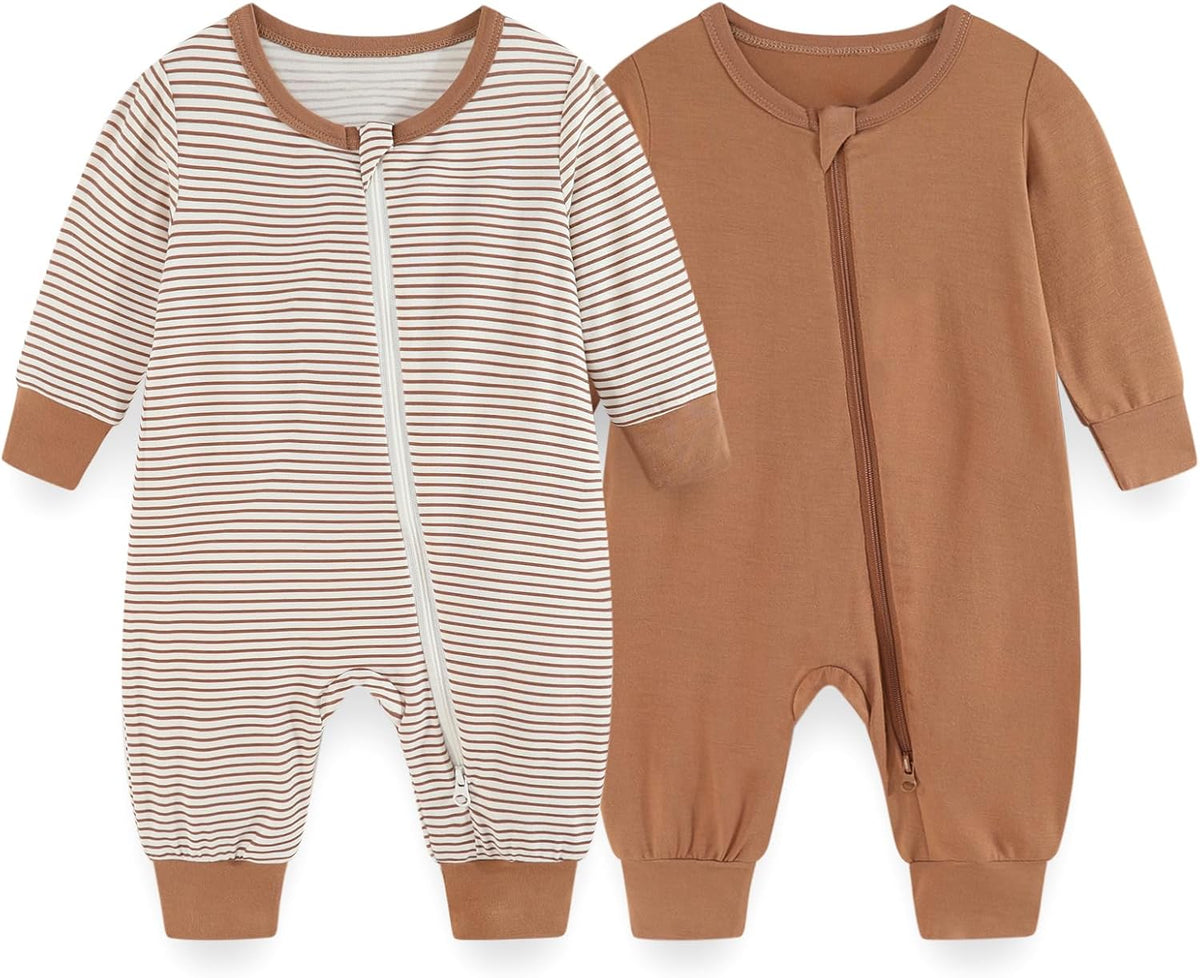 Unisex Rayon Made from Bamboo Zipper Baby Boy Girl Rompers 2 Pcak Long Sleeve Infants Jumpsuits New