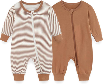 Unisex Rayon Made from Bamboo Zipper Baby Boy Girl Rompers 2 Pcak Long Sleeve Infants Jumpsuits New