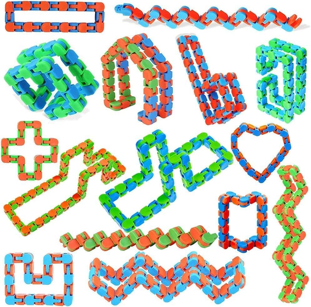 96pcs Random 24 Links Wacky Tracks Snap and Click Fidget Toys, Finger Sensory Toys, Snake Puzzles