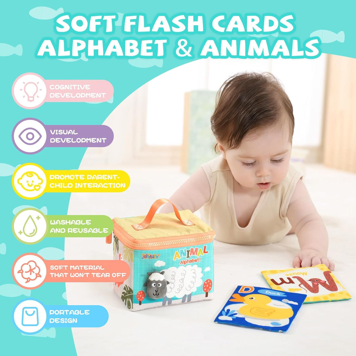 Jollybaby Reusable Soft Cloth ABC Alphabet/Letters Animal Flash Cards for Baby 0-3-6-9-12-18 Month