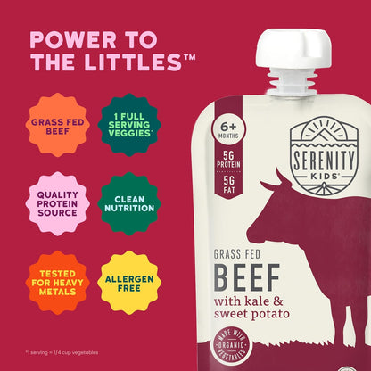 Serenity Kids 6+ Months Baby Food Pouch Puree - Grass Fed Beef, Kale & Sweet Potato - Ethically