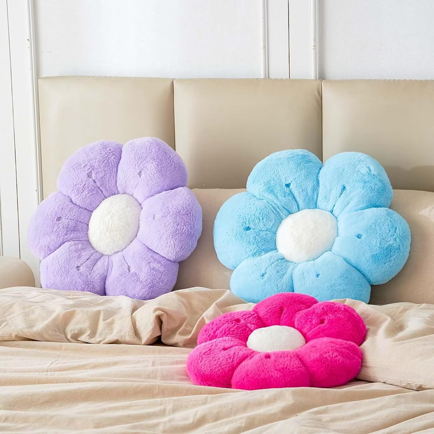 Flower Pillow, Cute Flower Shaped Decorative Pillow, Soft Rabbit Fur Daisy Pillow Home Decor Floor