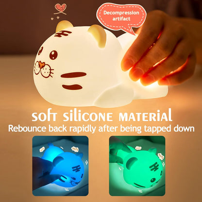 QANYI Christmas Gift Tiger Lamp, Silicone Color Changing Tiger Desk Nightlight, Rechargeable