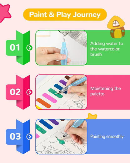 TECJOE Paint with Water Coloring Books for Toddlers, Princess Series Watercolor Set with 3 Brushes