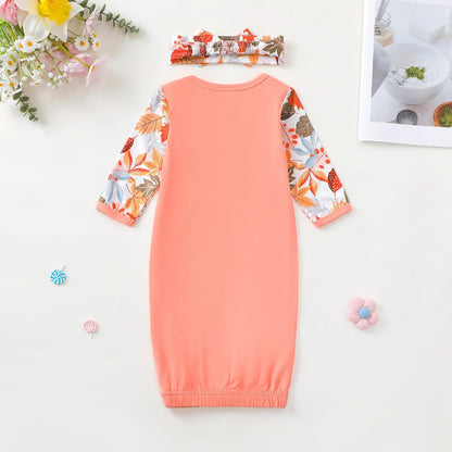 AMAWMW Newborn Baby Girl Little Sister Sleeper Gown Stripe Long Sleeve Nightgown Pajamas Gifts