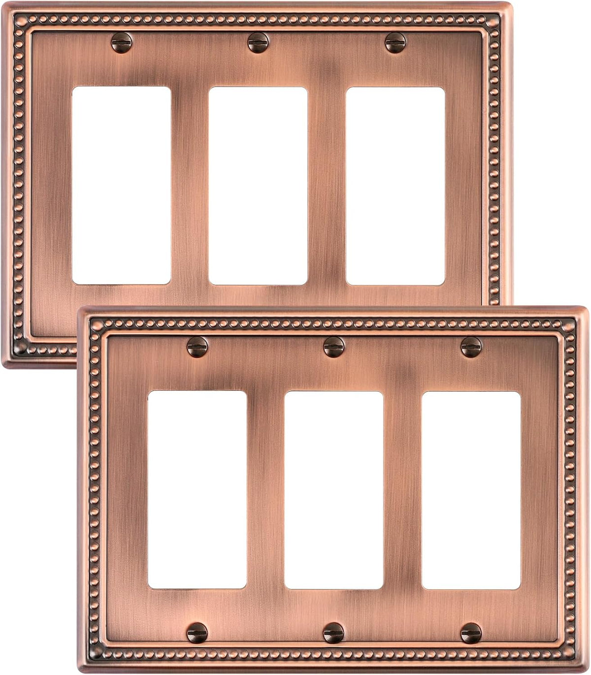 2-Pack Triple Decorator Outlet Cover Plate, Antique Copper Pearls Decorative Switch Plates and