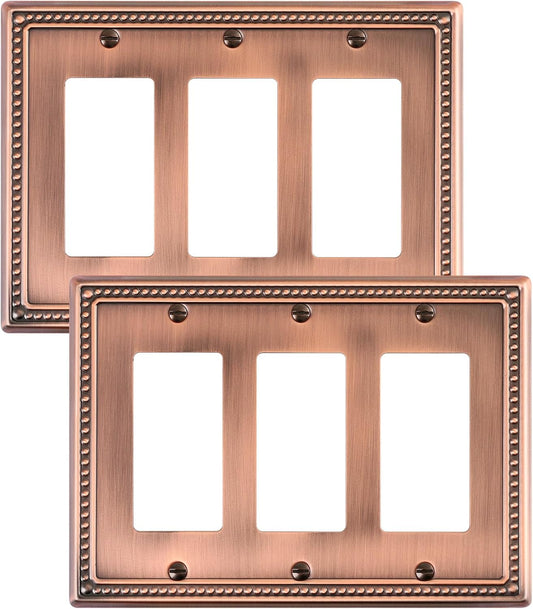 2-Pack Triple Decorator Outlet Cover Plate, Antique Copper Pearls Decorative Switch Plates and