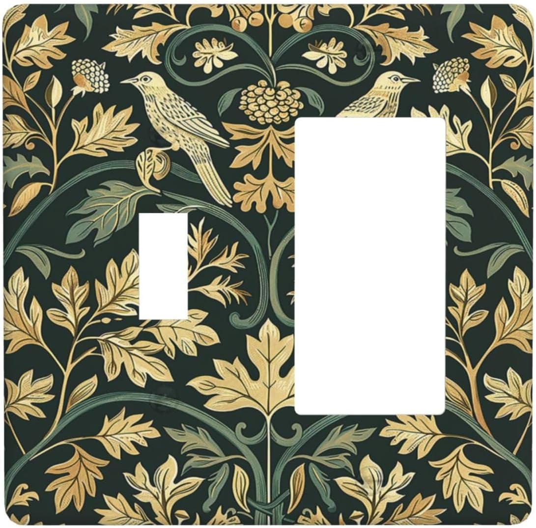 Outlet Covers William Morris Vintage Botanical Birds Golden Green Leaves 1 Toggle 1 Rocker