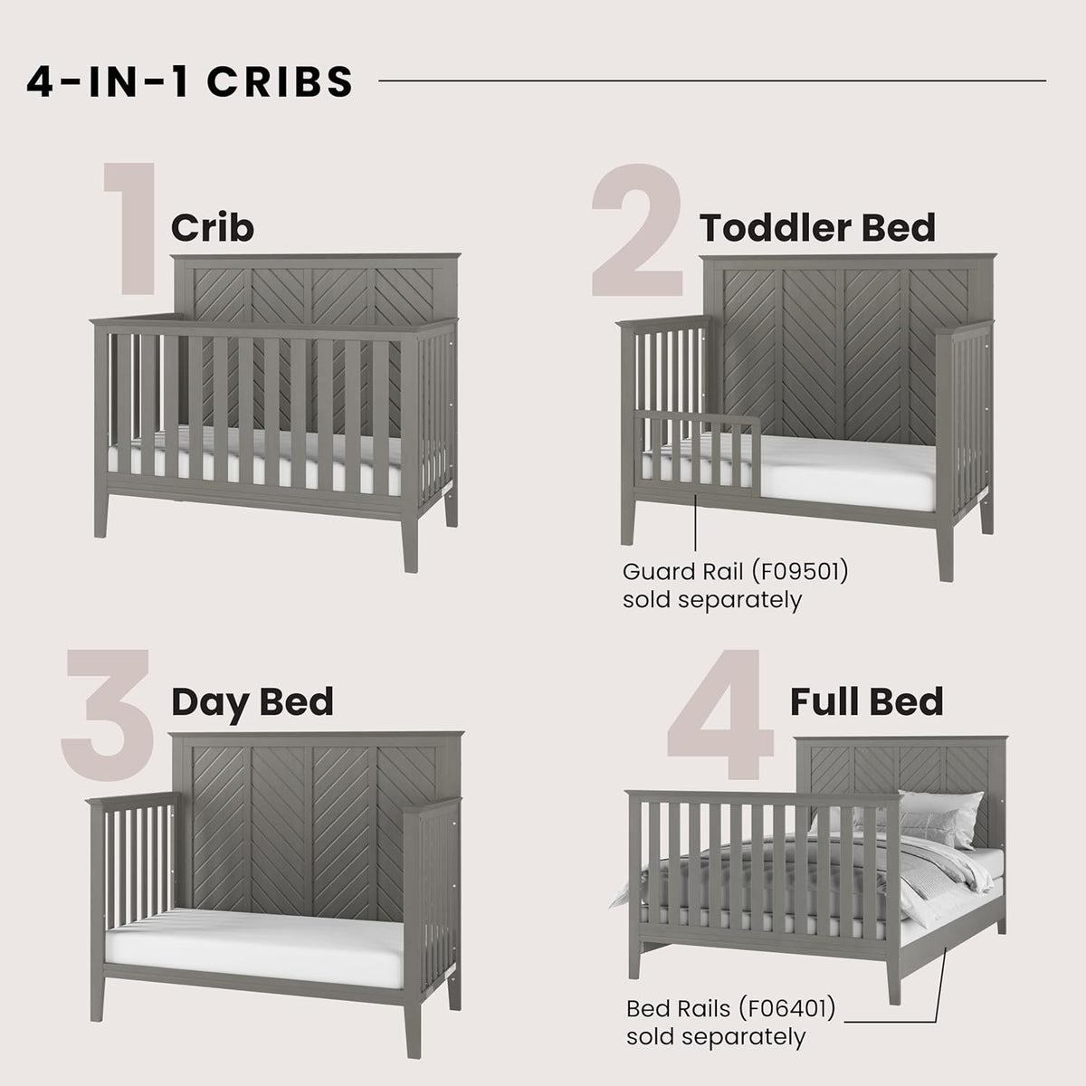 Child Craft Atwood 4-in-1 Convertible Crib, Baby Crib Converts to Day Bed, Toddler Bed and Full